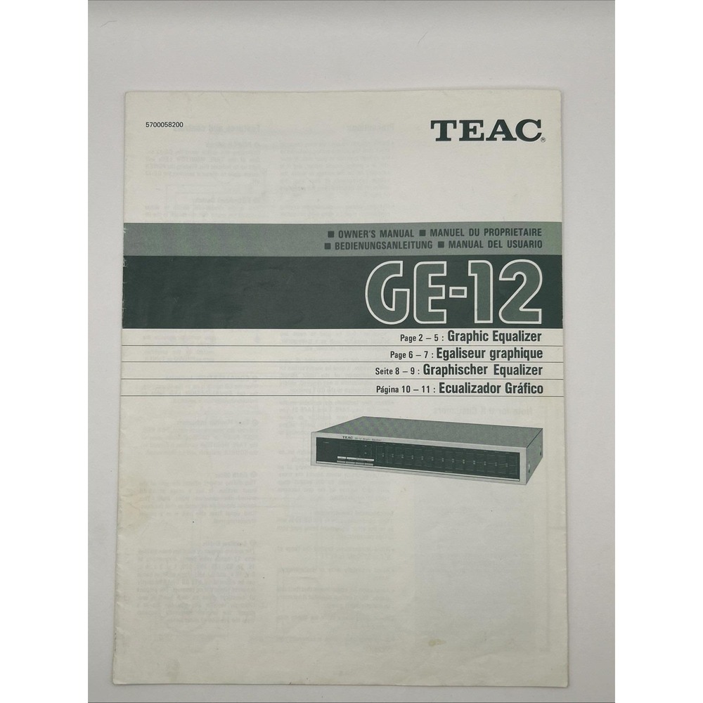 TEAC GE‑12 Graphic Equalizer Owner's Manual Original Vintage Instructions